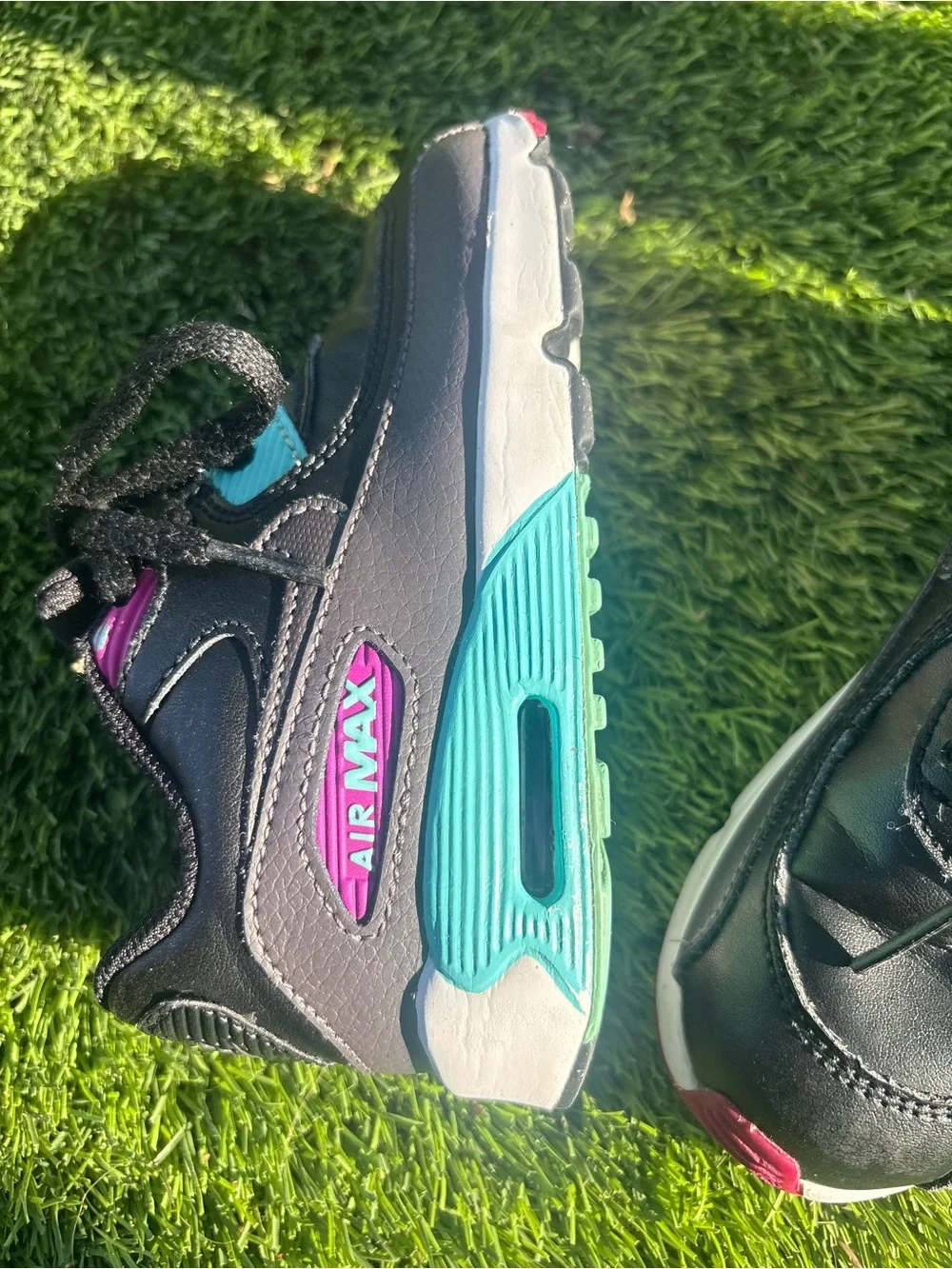 Nike Kids Black Sneakers with Teal & Pink Accents